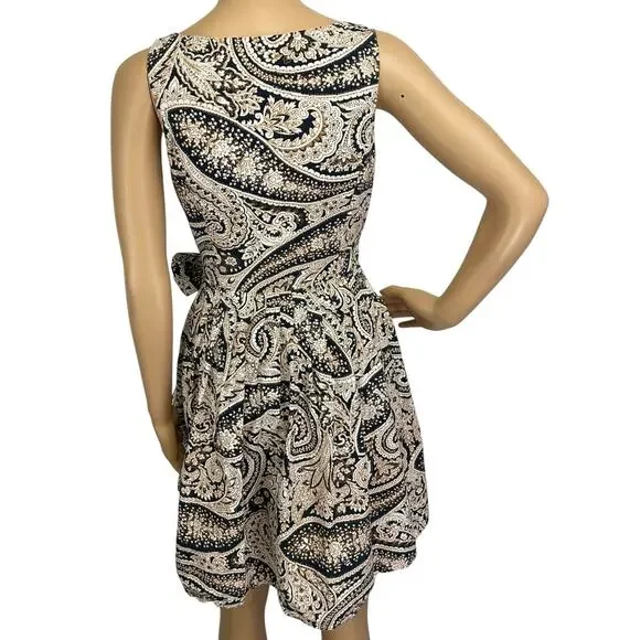 J. Crew Paisley Cotton Side Tie Dress Tan Navy Sleeveless 68682 Size 0 - Picture 5 of 12